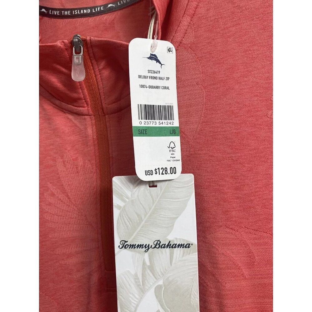 Tommy Bahama Mens Large Delray Frond Lightweight Half Zip Pullover Dubarry Coral - Picture 9 of 9
